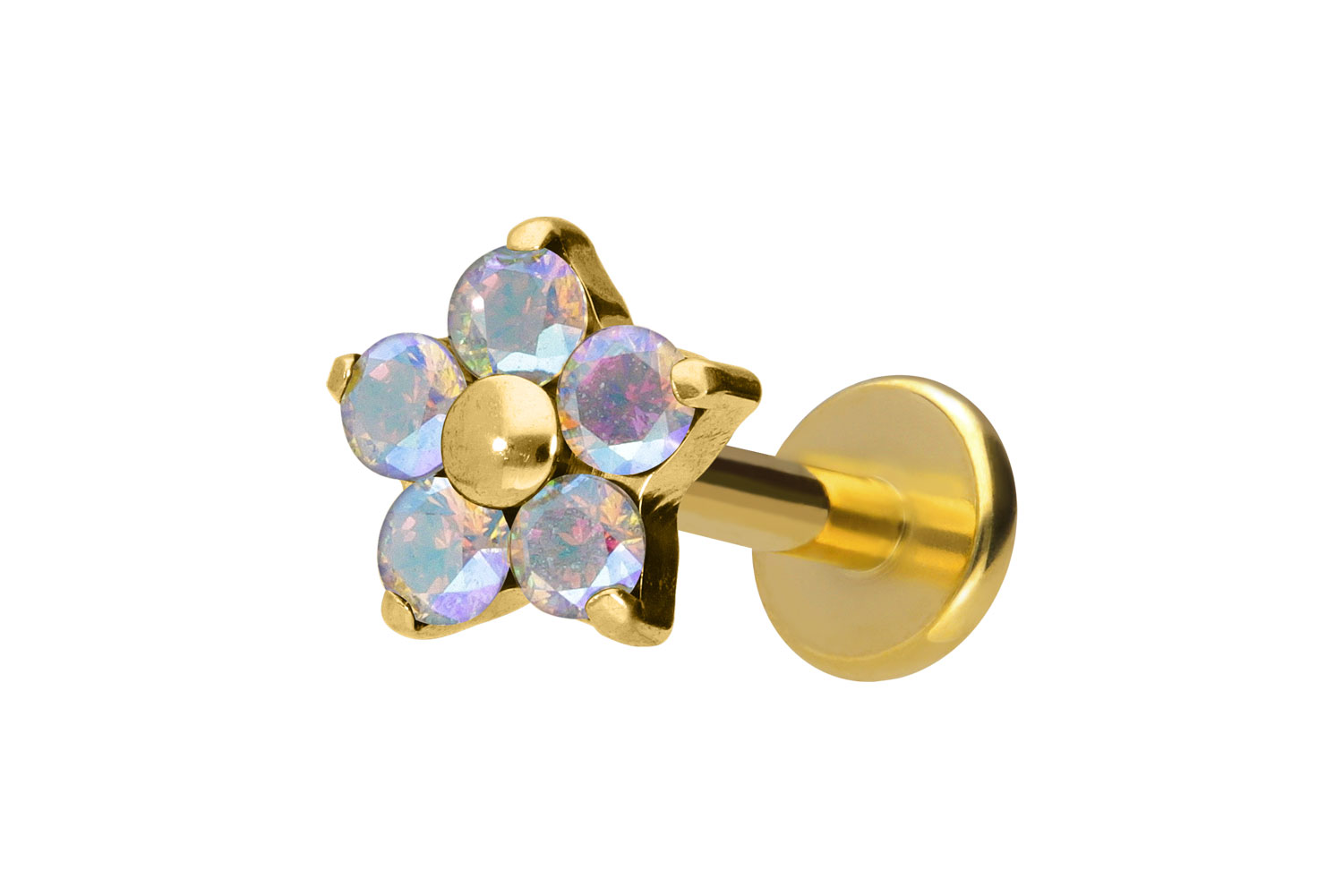 Titan Labret Piercing mit Innengewinde KRISTALLBLUME